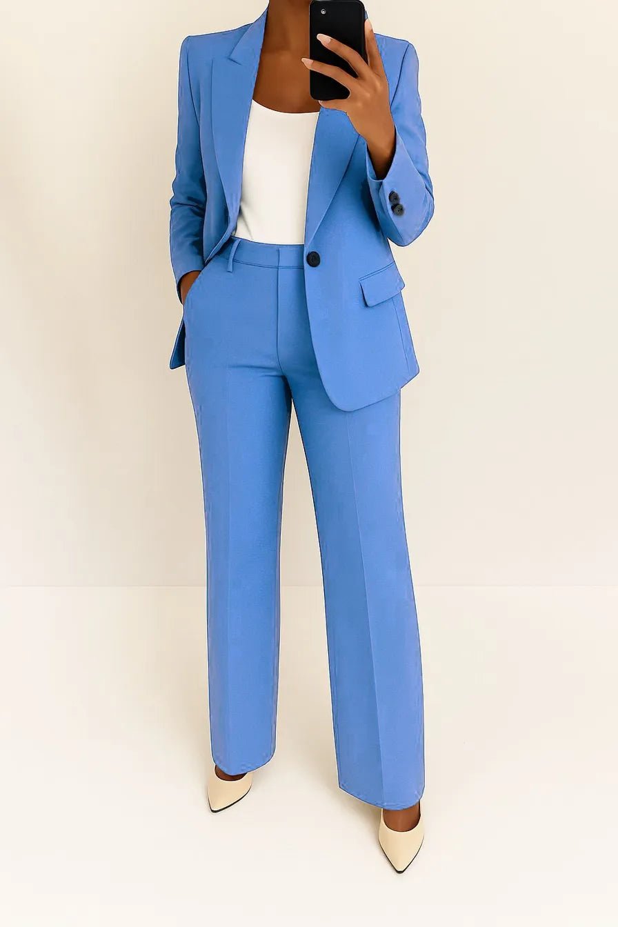 Women's two-piece suit set featuring a flattering fit, crafted from a versatile polyester blend, available in multiple colors, perfect for professional or casual occasions. 0